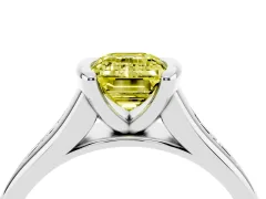 Fancy Yellow Emerald Cut Diamond Bezel-Set Solitaire Ring Set in Platinum with Channel-Set Band