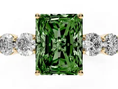 Fancy Green Radiant Cut Diamond Five-Stone Prong Set Band Ring Set in Yellow gold with Polished Band