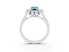 Fancy Blue Emerald Cut Diamond Cluster Halo Ring Set in Platinum with Milgrain Bezel Accents and Plain Band