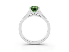 Fancy Green Emerald Cut Diamond Bezel-Set Solitaire Ring Set in White gold with Channel-Set Band