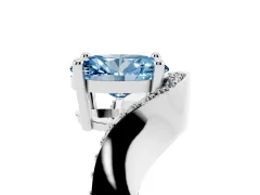Fancy Blue Oval Cut Diamond Solitaire Engagement Ring Set in Platinum with Pavé Shoulders