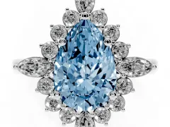 Fancy Blue Pear Cut Diamond Cluster Halo Ring Set in Silver with Marquise and Round Accents