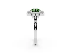 Fancy Green Round Cut Diamond Cluster Halo Ring Set in Platinum with Milgrain Bezel Accents and Plain Band