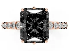 Fancy Black Radiant Cut Diamond Solitaire Engagement Ring Set in Rose gold with Pavé Band and Prong Setting