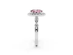 Fancy Pink Oval Cut Diamond Halo Engagement Ring Set in White gold with Twisted Band and Prong Setting