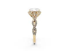 Radiant Cut Diamond Halo Twist Band Solitaire Ring Set in Yellow gold with Prong-Set Center Stone