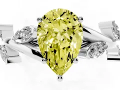 Fancy Yellow Pear Cut Diamond Solitaire Ring Set in Silver with Twisted Marquise Accent Band