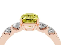 Fancy Yellow Emerald Cut Diamond Five-Stone Prong Set Engagement Ring Set in Rose gold with Channel Band