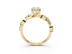 Radiant Cut Diamond Solitaire Ring Set in Yellow gold with Twisted Marquise Accent Band
