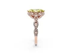 Fancy Yellow Marquise Cut Diamond Halo Twist Band Solitaire Ring Set in Rose gold with Prong-Set Center Stone