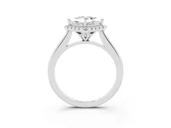 Princess Cut Diamond Halo Engagement Ring Set in Silver with Pavé Band and Rising Shoulders