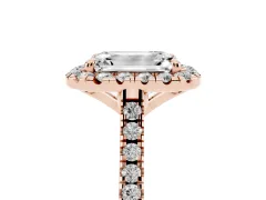 Emerald Cut Diamond Cushion Halo Ring Set in Rose gold with Pavé Band
