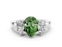 Fancy Green Pear Cut Diamond Three-Stone Ring Set in Silver with Bold Center and Classic Band