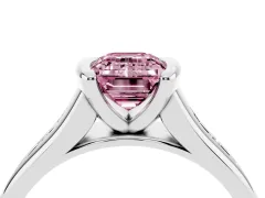Fancy Pink Emerald Cut Diamond Bezel-Set Solitaire Ring Set in Platinum with Channel-Set Band