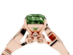 Fancy Green Emerald Cut Diamond Vine Band Solitaire Ring Set in Rose gold with Milgrain Prong Setting