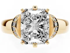 Radiant Cut Diamond Pavé Band Solitaire Ring Set in Yellow gold with Prong Setting