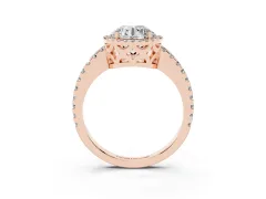 Round Cut Diamond Halo Ring Set in Rose gold with Pavé Shoulders and Halo-Framed Center