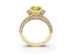 Fancy Yellow Princess Cut Diamond Milgrain Halo Pavé Engagement Ring Set in Yellow gold with Prong Setting