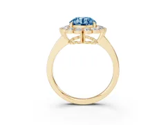 Fancy Blue Round Cut Diamond Halo Cluster Engagement Ring Set in Yellow gold with Solitaire Band and Prong Setting