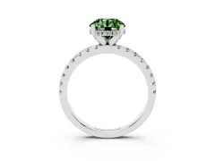 Fancy Green Round Cut Diamond Pavé Solitaire Ring Set in Platinum with Round Band Accents and Prong Setting