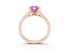 Fancy Pink Cushion Cut Diamond Bezel-Set Solitaire Ring Set in Rose gold with Channel-Set Band