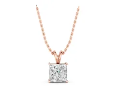 Princess Diamond Solitaire Pendant Set in Rose gold with Four-Prong Setting