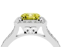 Fancy Yellow Asscher Cut Diamond Halo Engagement Ring Set in Silver with Round Pavé Shoulders and Heart Gallery