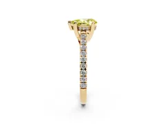 Fancy Yellow Pear Cut Diamond Solitaire Ring Set in Yellow gold with Brilliant Pavé Band and Prong Setting