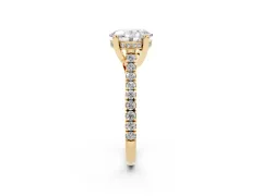 Oval Cut Diamond Solitaire Ring Set in Yellow gold with Brilliant Pavé Band and Prong Setting