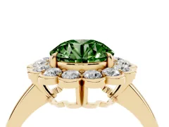 Fancy Green Round Cut Diamond Halo Cluster Engagement Ring Set in Yellow gold with Solitaire Band and Prong Setting