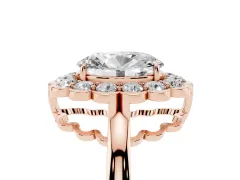 Oval Cut Diamond Halo Cluster Engagement Ring Set in Rose gold with Solitaire Band and Prong Setting