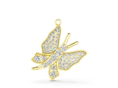 Pavé Round Diamond Butterfly Pendant Set in Yellow gold with Prong Setting