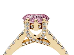 Fancy Pink Heart Cut Diamond Solitaire Ring Set in Yellow gold with Brilliant Pavé Band and Prong Setting