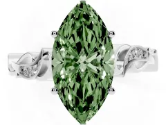 Fancy Green Marquise Cut Diamond Vine Band Solitaire Ring Set in White gold with Milgrain Prong Setting