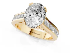 Oval Cut Diamond Channel Set Solitaire Engagement Ring Set in Yellow gold with Prong Setting