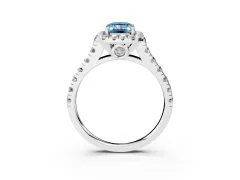 Fancy Blue Emerald Cut Diamond Halo Engagement Ring Set in Silver with Pavé Band and Prong-Set Center