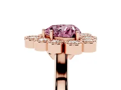 Fancy Pink Heart Cut Diamond Cluster Halo Ring Set in Rose gold with Milgrain Bezel Accents and Plain Band