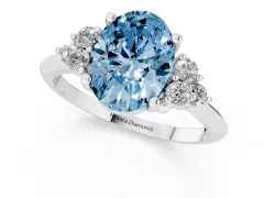 Fancy Blue Oval Cut Diamond Cluster Ring Set in Silver with Plain Band and Prong Setting
