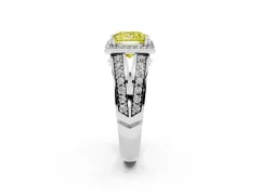 Fancy Yellow Princess Cut Diamond Halo Ring Set in Silver with Double Pavé Split Shank