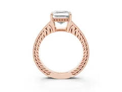 Asscher Cut Diamond Solitaire Pavé Milgrain Engagement Ring Set in Rose gold with Prong Setting
