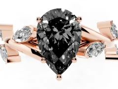 Fancy Black Pear Cut Diamond Solitaire Ring Set in Rose gold with Twisted Marquise Accent Band