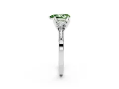 Fancy Green Pear Cut Diamond Three-Stone Ring Set in Platinum with Pavé Band and Smaller Side Stones