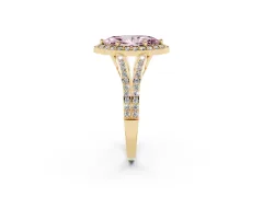 Fancy Pink Marquise Cut Diamond Halo Split Shank Pavé Ring Set in Yellow gold with Prong Setting