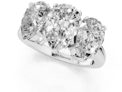Pear Cut Diamond Three-Stone Ring Set in Platinum with Channel-Set Band and Prong Settings