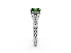 Fancy Green Asscher Cut Diamond Solitaire Pavé Milgrain Engagement Ring Set in Platinum with Prong Setting