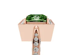 Fancy Green Princess Cut Diamond Halo Engagement Ring Set in Rose gold with Accent Split Shank Band