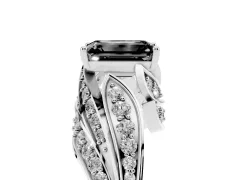 Fancy Black Emerald Cut Diamond Solitaire Ring Set in White gold with Layered Twist Pavé Band