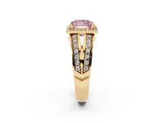 Fancy Pink Princess Cut Diamond Halo Ring Set in Yellow gold with Double Pavé Split Shank