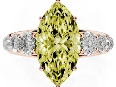 Fancy Yellow Marquise Cut Diamond Solitaire Ring Set in Rose gold with Pavé-Set Band and Prong Setting