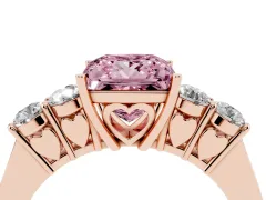Fancy Pink Princess Cut Diamond Five-Stone Prong Set Band Ring Set in Rose gold with Polished Band